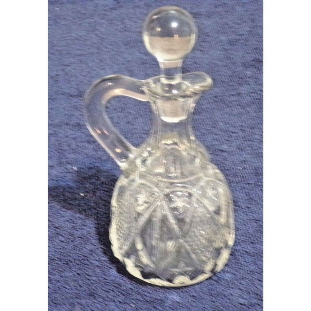 Vintage Crystal Cut Vinager or Oil Pitcher w/Stopper Heavy Glass